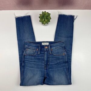 Madewell 10 Inch High Rise Skinny Blue Denim Jeans Distressed Frayed Designer